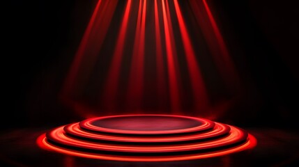 Fototapeta premium Technology red circle light stage on black background