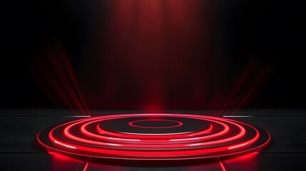Fototapeta premium Technology red circle light stage on black background