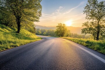 Fototapeta premium Serene Asphalt Road at Sunrise , ai