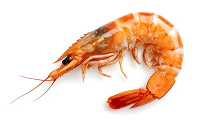 Close-up of fresh orange shrimp with shell on a white background