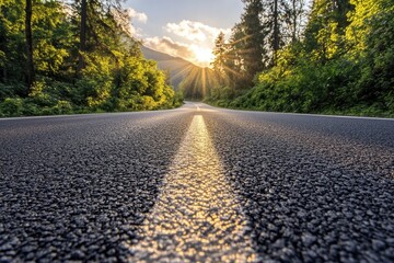 Serene Asphalt Road at Sunrise , ai