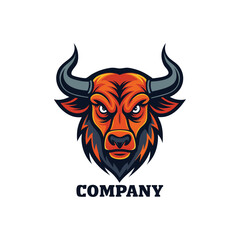 Vector Logo Illustration Head Bull Simple Mascot Style.