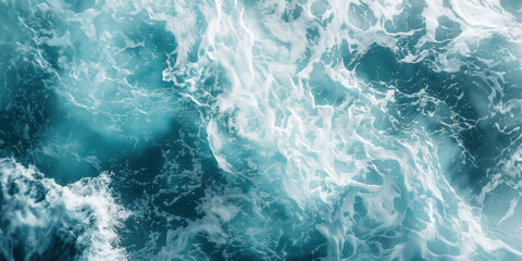 Aerial view of turbulent ocean waves captured in mesmerizing deep blue and white hues