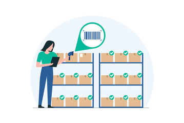 Warehouse Employee Using Handheld Scanner Efficiently. Illustration
