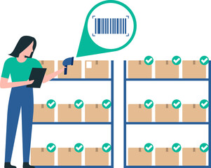 Warehouse Employee Using Handheld Scanner Efficiently.  Transparent Background, PNG image. Illustration