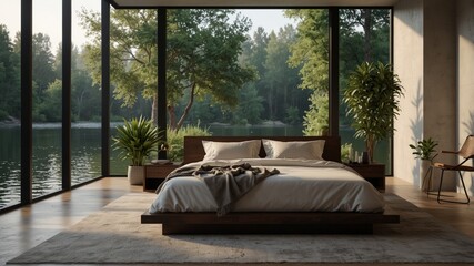Minimalist Modern Bedroom by a River