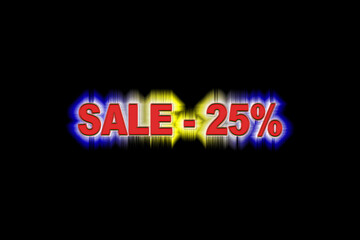 Discount twenty five percent with the rainbow glow on a black background
