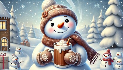 snowman with hot chocolate