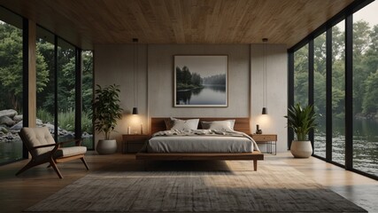 Minimalist Modern Bedroom by a River