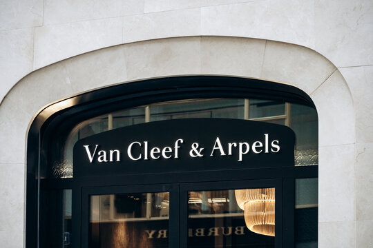 Vienna, Austria - August 6, 2024: Van Cleef & Arpels sign in the center of Vienna
