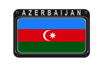 The flag of Azerbaijan in the frame with rivets on white background