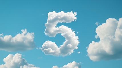White clouds in the thin strokes in the shape of the number "5", against a pure light sky blue background. 