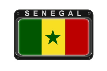 The flag of Senegal in the frame with rivets on white background