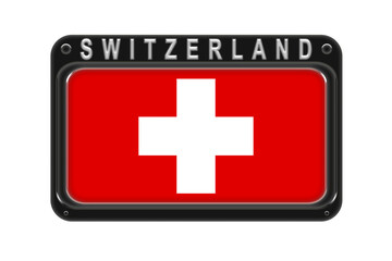Fototapeta premium The flag of Switzerland in the frame with rivets on white background