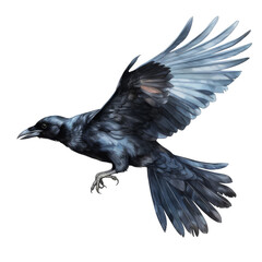 A Detailed Illustration of a Raven in Flight