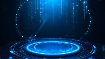 Technology blue circle light stage on black background