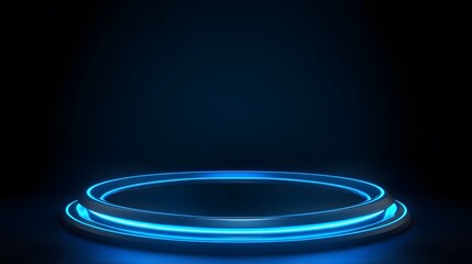 Obraz premium Technology blue circle light stage on black background