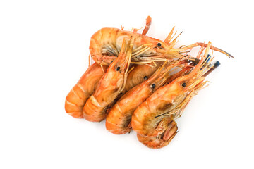 Grilled shrimp on a white background. Seafood. Natural symptoms
