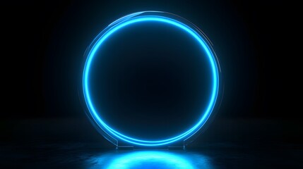 Technology blue circle light stage on black background
