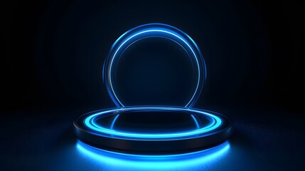 Technology blue circle light stage on black background