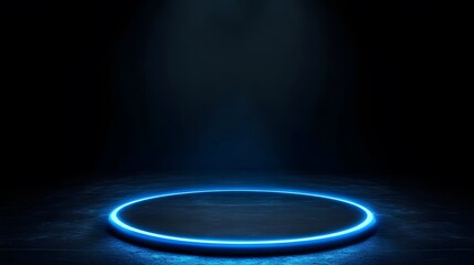 Technology blue circle light stage on black background