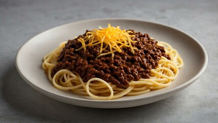 regional american dishes cincinnati chili ohio isolated on an aesthetic plate, concept for advertisement