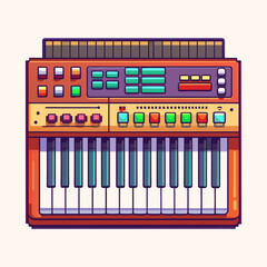 Retro Vintage Synthesizer Icon with Colorful Buttons and Keyboard