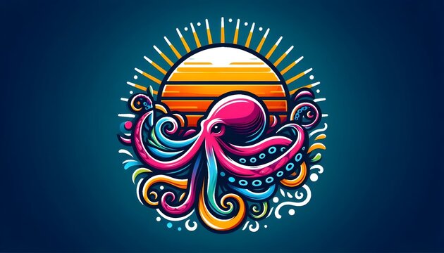 recommend clip art: Colorful Octopus with Sunset Graphic Design Illustration