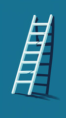 The Broken Path: A White Ladder Leans Against a Teal Wall, Its Rungs Missing, Casting a Long Shadow of Failure.
