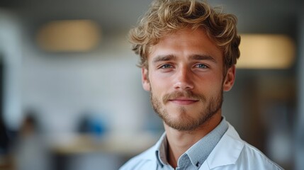 Fototapeta premium Confident Male Scientist Posed in Vivid Laboratory Setting
