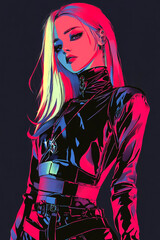 Cyberpunk fantasy female character.