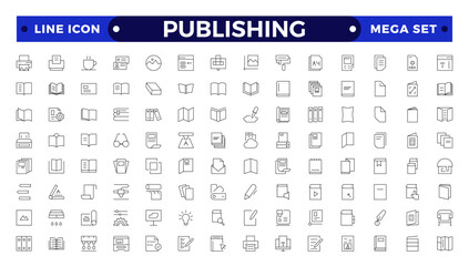 Publishing Outline icon. Flyer Brochure line icon set. letterhead, booklet, leaflet, corporate catalog, envelope.
