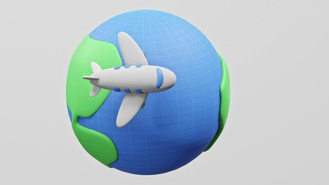 airplane fly around the globe animation