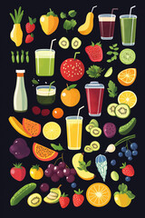 Früchte Getränke Mosaik Hintergrund