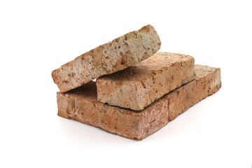 Solid clay bricks used for construction,Old red brick isolated on white background.