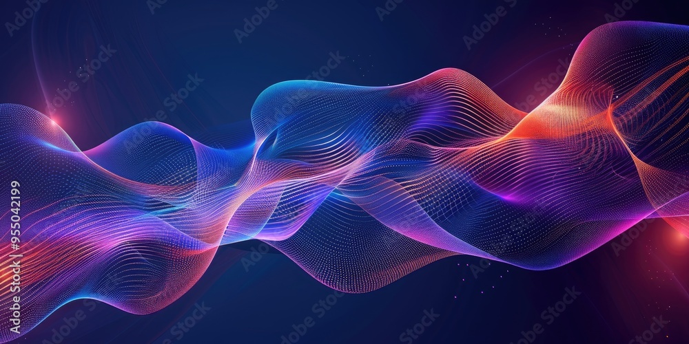 Poster abstract digital wave with glowing lines and dots