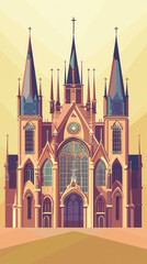 Fototapeta premium A majestic medieval cathedral with intricate details and soaring spires, bathed in a soft, golden light.