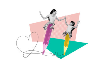 Creative drawing collage picture of happy family mother daughter nurse pupil teacher schoolgirl...