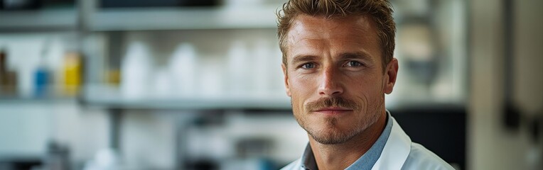 Obraz premium Confident Male Scientist Posed in Vivid Laboratory Setting