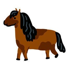 Cute cartoon horse illustration isolated on white background. Funny little horse