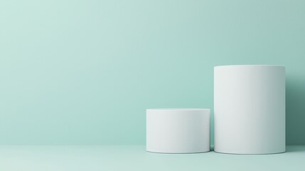Modern Geometric Pedestals for Product Display on White Gradient Background with Copy Space
