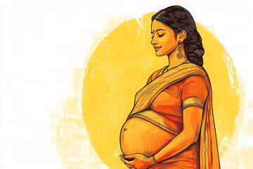 Illustration of a pregnant south Asian woman.