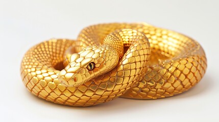 Fototapeta premium 2025 symbol snake in the calendar. A small gold snake is curled up on a white background. Zodiac sign according to the Chinese horoscope.