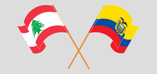 Crossed and waving flags of the Lebanon and Republic of Ecuador