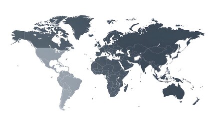 Minimalist Greyscale World Map with Clear Continent Shapes