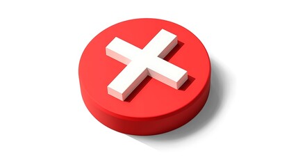 Obraz premium 3D Cross Symbol in Red Circle Isolated on White Background - High Resolution Icon in Isometric View