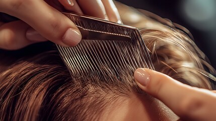 Fototapeta premium Precise Haircut Process Showcasing Stylist's Tools and Techniques