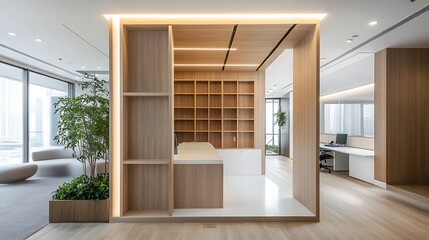 Modern Office Interior with Wooden Accents