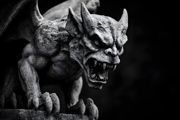 "Ominous Gargoyle in Monochrome"