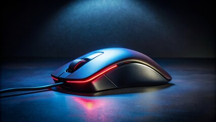 High-contrast image of a single gaming mouse surrounded by darkness, spotlighted to emphasize focus and solitude in a dimly lit, clutter-free environment.